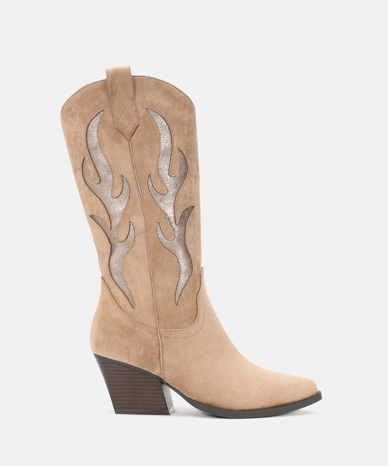 Botas salto cowboy cano m&eacute;dio detalhe metalizado